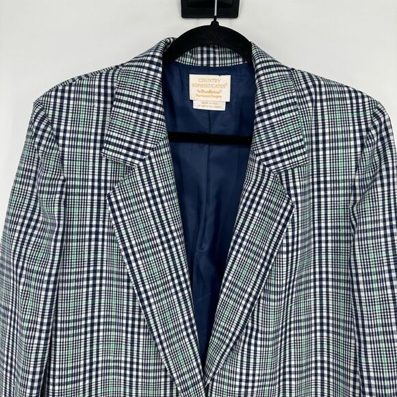 Vintage 60s Pendleton Women’s Blazer Sz 12 Silk Blend Plaid Blue White Preppy - Picture 2 of 9